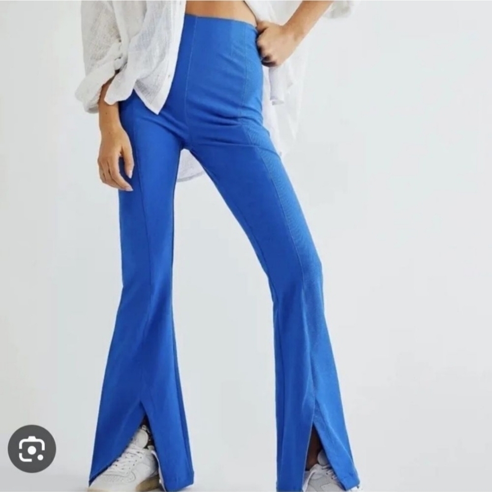Free People Blue Split Flare Pants Full Length Size Small Boho Hippie Festival - Picture 1 of 7